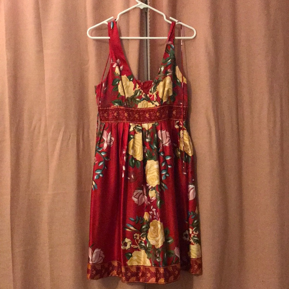 Red floral printed dress